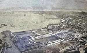 Port Collection: The Port of Cherbourg, 1800, France, Historic, digitally restored reproduction from a 19th century