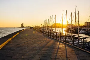 Catalonia Collection: Port Olimpic at sunset, Barcelona, Spain
