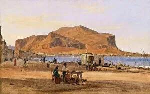 Port Collection: Port of Palermo with View of Monte Pellegrino, 1840, Sicily, Italy, Historical