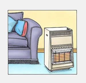 Lounge Collection: Portable gas fire heater next to a sofa
