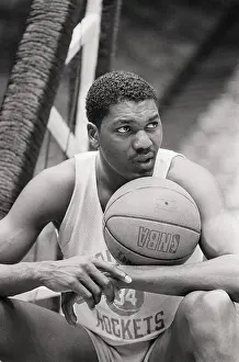Houston Prints: Portrait of Akeem Olajuwon With Basketball