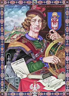 Latin Text Prints: Portrait of Astronomer Nicolaus Copernicus