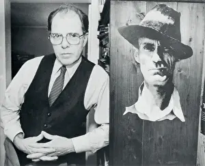Portrait of Author William Kennedy Posing by Poster