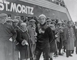 Portrait of Ballangrud Winner of 5000 Meter Skating Race Posing with Teammates