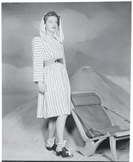 Portrait of Bette Davis Modeling Beach Robe Ensemble