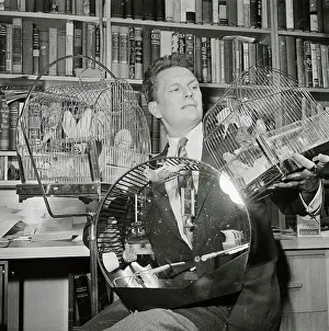 Portrait of Cleveland Amory and His Parakeets