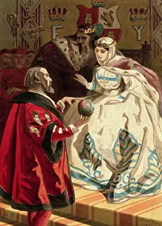 Portrait of Columbus and Queen Isabella