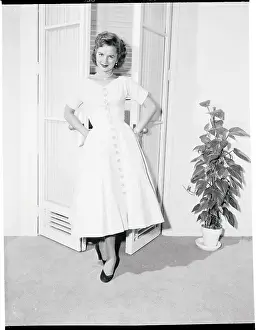 Portrait of Debbie Reynolds Modeling Dress