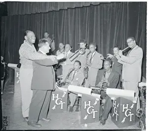 Portrait of Earl Hines and Abe Saperstein with Band