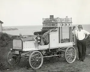 Portrait of Early Popcorn Vendor Next to His Automobile