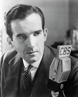 Edward R Prints: Portrait of Edward R. Murrow Near CBS Microphone