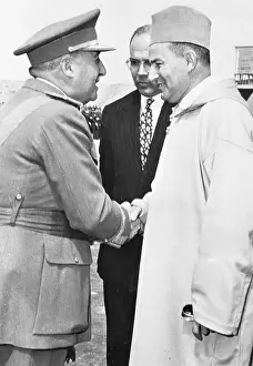 Madrid Prints: Portrait of Generalissimo Franco Welcoming Sultan Mohamed V