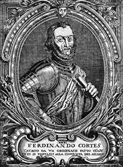 Latin Text Prints: Portrait of Hernan Cortes