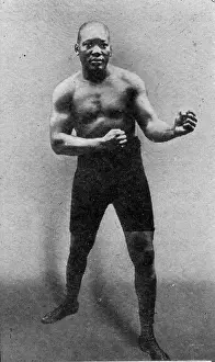 Prints of Portrait of American boxer Jack Johnson (1878 - 1946) as he poses in a fighting stance, 1900s. (Photo by Anthony Barboza/Getty Images) In the Ring: The Art of Boxing: Portrait Of Jack Johnson