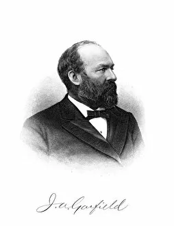 Portrait of James Abram Garfield, 20th president of the United States, serving from March 4, 1881, until his death
