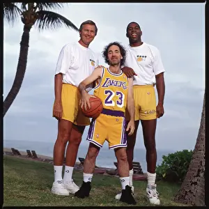 Portrait of Jerry West, Harry Shearer and Magic Johnson