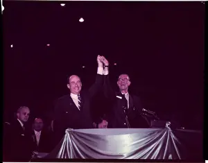 Portrait of Kefauver and Stevenson Waving