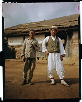 Korea Prints: Portrait of Korean Farmer and His Son