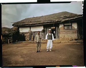 Korea Prints: Portrait of Korean Farmer and His Son