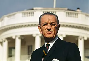 Portrait of Lyndon B. Johnson Speaking in Front of White House