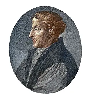 Legends And Icon Prints: Portrait of Martin Bucer (1491-1551) German Protestant reformer based in Strasbourg who influenced Lutheran