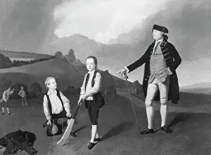 Prints of Lithograph of A Portrait of the Mason Brothers, Harrow School (1771-1778), by Henry Walton, depicting a teacher with the Mason brothers, two Harrow schoolboys, all dressed in waistcoats and breeches Legendary Moments & Global Spirit in Wall Art: A Portrait Of The Mason Brothers, Harrow School