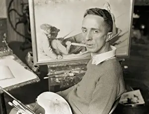 Portrait of Norman Rockwell Working on Paintings