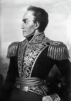 Plant Motif Prints: Portrait Painting of Simon Bolivar