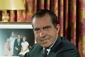 Portrait of Richard Nixon Sitting Near Family Portrait
