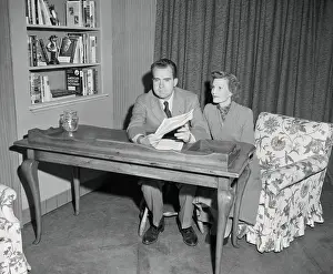 Prints of (Original Caption). Senator Richard Nixon and wife at TV and Radio Broadcast in Los Angeles A Presidency in Pictures: Portrait of Richard Nixon and His Wife