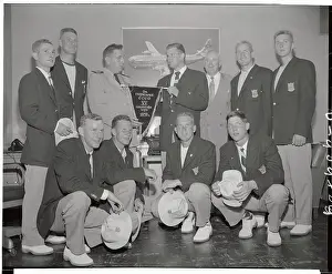 Robert M Prints: Portrait of Rowing Champs Attending Award Ceremony