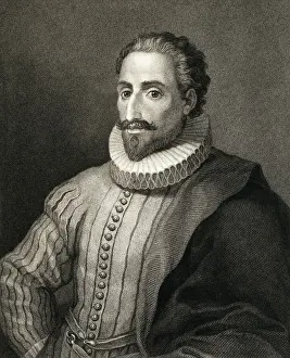 Prints of (Original Caption). Cervantes Timeless Visions: Icons of Art and History: Portrait of Spanish Writer Cervantes Famous for Don Quixote