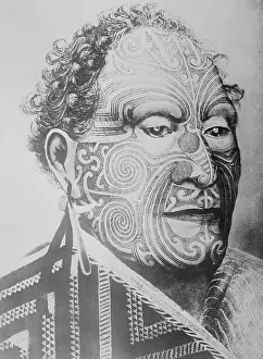 Artisanship Prints: Portrait of Tattooed Maori Chief