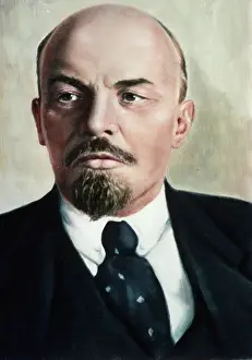 Russian Prints: Portrait of Vladimir Ilyich Lenin Based on Photograph by B.N. Rehnh