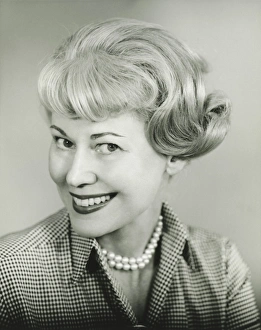 Pearl Collection: Portrait of woman with pearl necklace, (B&W), (Close-up)