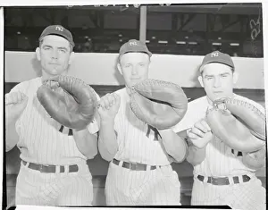 Catcher Prints: Portrait of Three Yankee Catchers