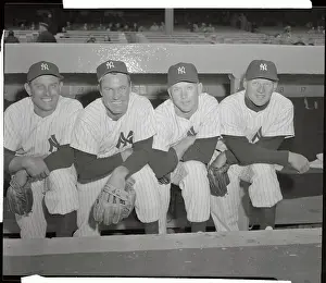 Portrait of Four Yankee Players Kneeling for Camera