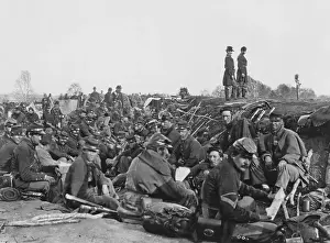 Strategy Prints: Portrait of Yankee Soldiers Settled in Trench Site