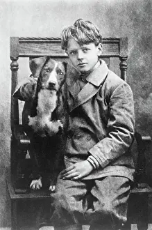 Portrait of Young Charles Lindbergh with Dog