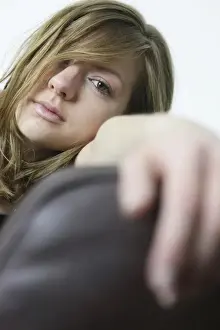 Leans Prints: Portrait of a young woman with long hair, sensual