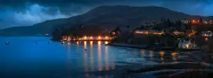 Street Light Prints: Portree Harbour - Harbor Isle of Skye Scotland by Moonlight Panoramic