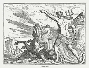 Images Dated 3rd June 2016: Poseidon, Greek mythology, wood engraving, published in 1880
