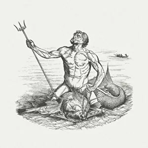 Images Dated 27th September 2018: Poseidon (Neptun), Greek (Roman) mythology, wood engraving, published in 1885