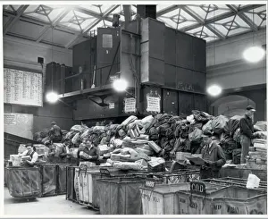 Post Office Prints: Postal Workers Sort Parcel Post Packages