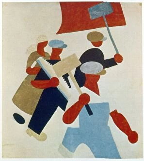 Russian Revolution (1917-1922) Collection: Poster depicting marching protestors during Russian Revolution
