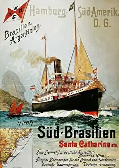 What's New: Poster of the Hamburg Sud-Amerika Linie, for travels migration to Brazil