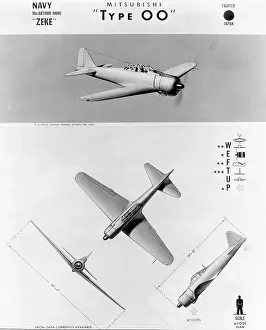 Prints of US Naval Aviation Training Division poster shows several view of a Japanese Mitsubishi Type OO, or Zero, fighter plane, Febraury 1943. (Photo by US Navy/PhotoQuest/Getty Images) Timeless Moments: A Visual Journey Through History’s Defining Images: Poster Of A Mitsubishi Zero