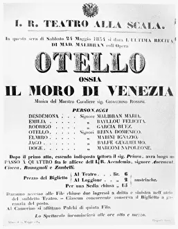 Italian Text Prints: Poster for Otello Opera at La Scalla in Italy