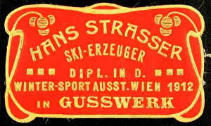Poster stamp Hans Strasser ski manufacturer