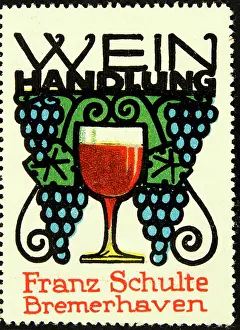 Advertising Label Prints: Poster stamp Wine shop Franz Schulte Bremerhaven